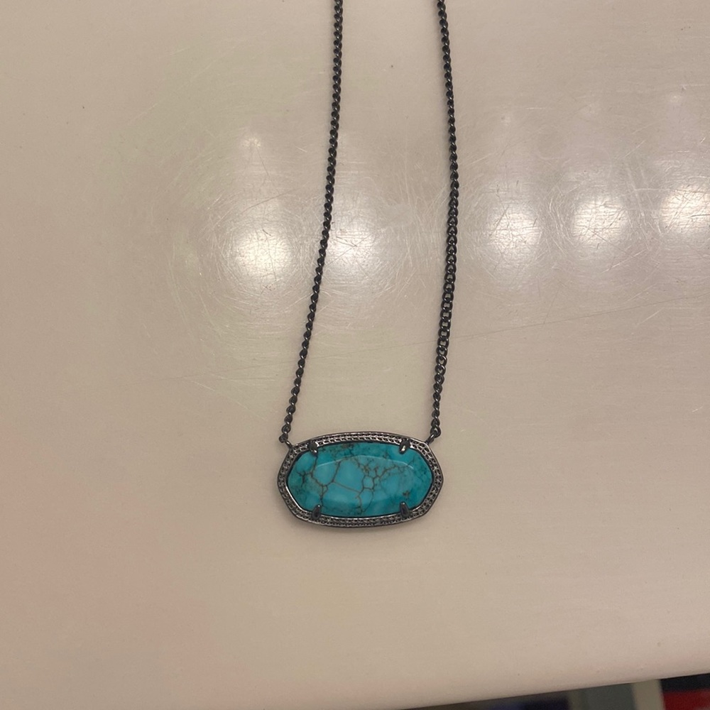 Kendra Scott Dylan gunmetal and turquoise necklace.